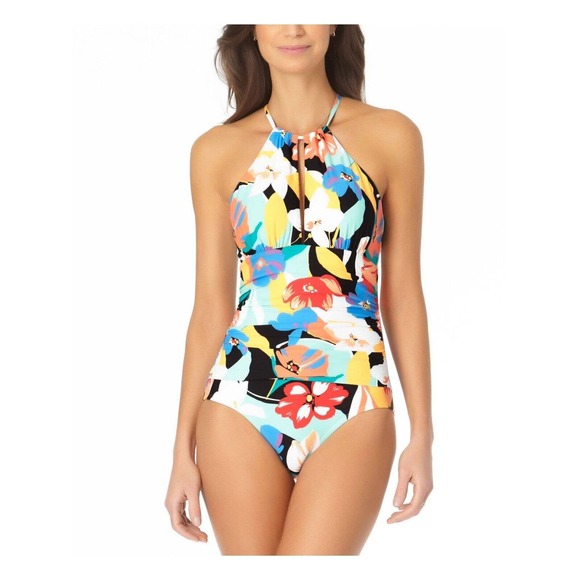 Anne Cole Other - Anne Cole High Neck With Keyhole One Piece Swimsuit Multi Size 6, 12 NWT